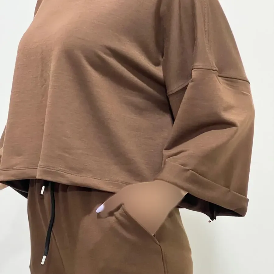 تیشرت کراپ باکسی کلاه دار جنس گلکسی کد 1397