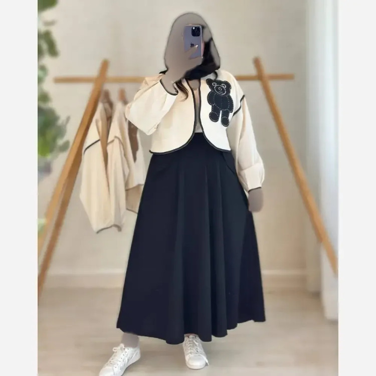 کت و دامن زنانه طرح خرسی جنس لینن در سه رنگ متنوع سایز 1 و 2