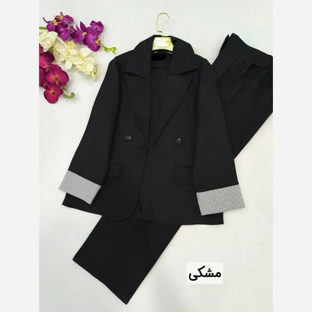 کت و شلوار زنانه مدل نسلیهان جنس مازراتی رنگ مشکی سایز 38 تا 46