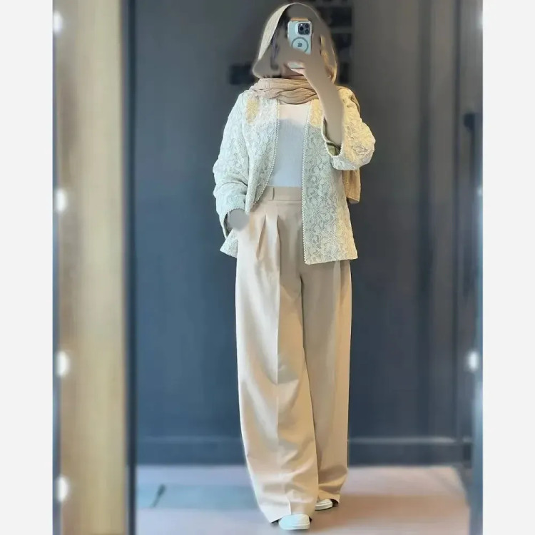 کت و شلوار زنانه مدل گندم جنس مازراتی و گیپور