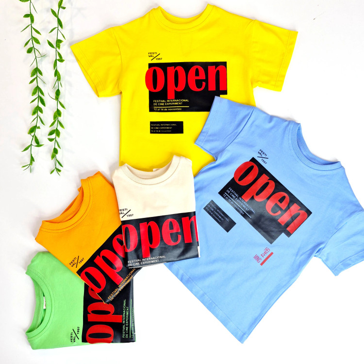 تیشرت بچگانه رنگی طرح open در سایزهای 2 تا 6