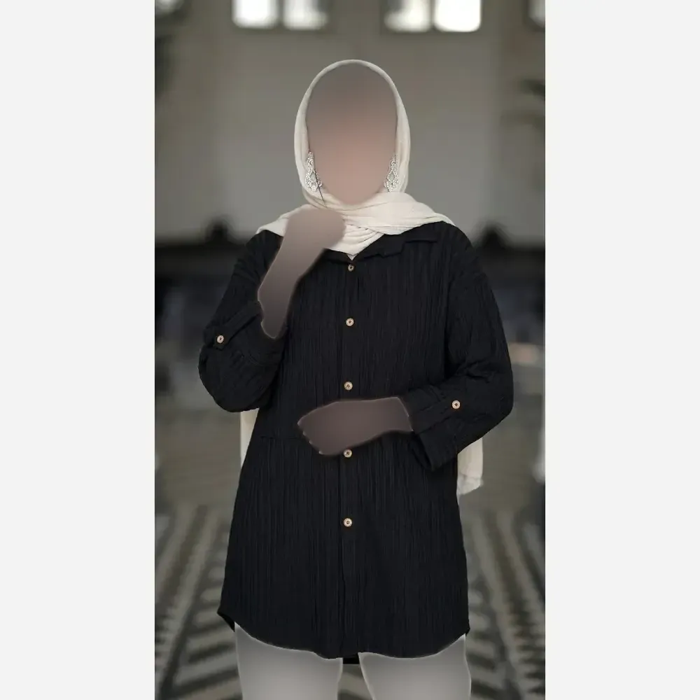 شومیز مانتویی مشکی زنانه جنس سوپر آیوا فری سایز