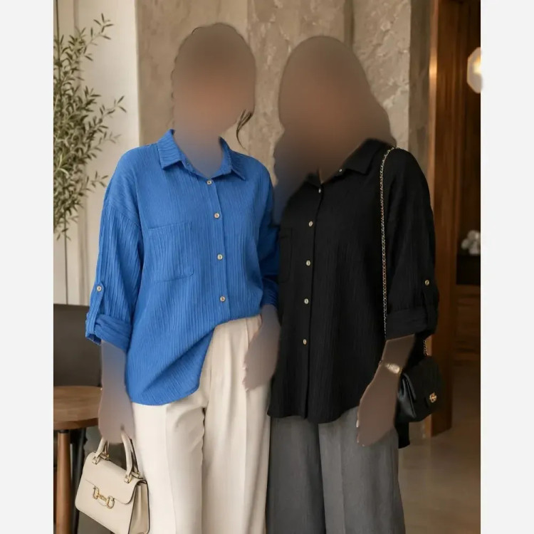 شومیز مانتویی زنانه مدل شیما جنس سوپر آیوا فری سایز 38 تا 46