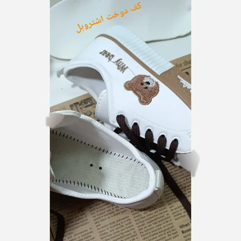 کفش ونس خرسی زنانه جنس لی کتان لژ 2 سانت رنگ سفید و مشکی