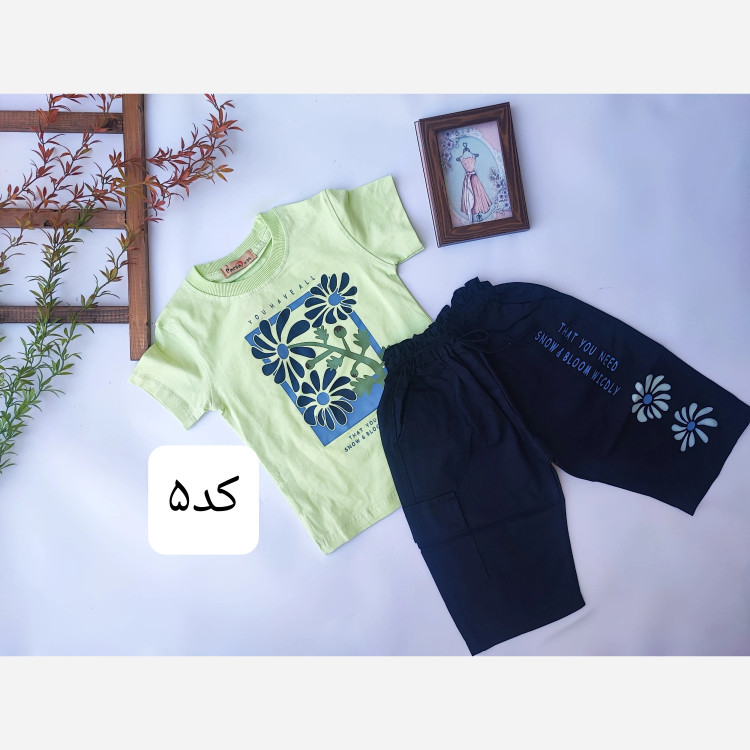 ست تیشرت و شلوارک دخترانه طرح گل دار باکیفیت و راحت