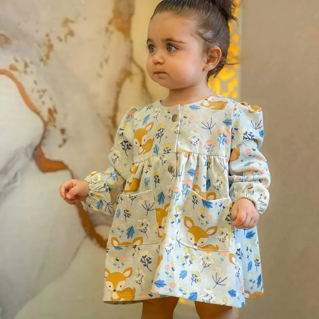 سارافون دخترانه کبریتی طرح آهو بهاره سایز 3 (4 تا 6 سال)
