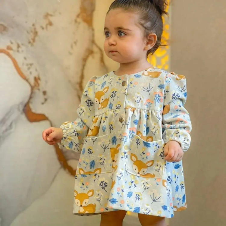 سارافون دخترانه کبریتی طرح آهو بهاره سایز 3 (4 تا 6 سال)