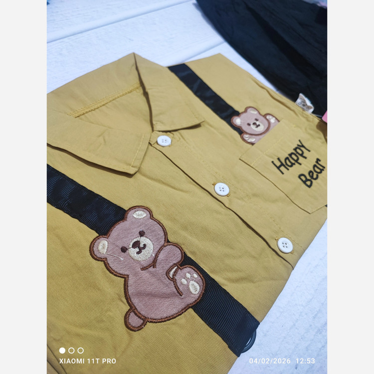 ست پیراهن و شلوار کبریتی بچگانه طرح خرس Happy Bear