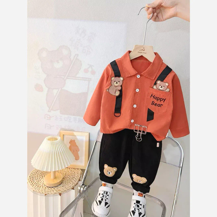 ست پیراهن و شلوار کبریتی بچگانه طرح خرس Happy Bear