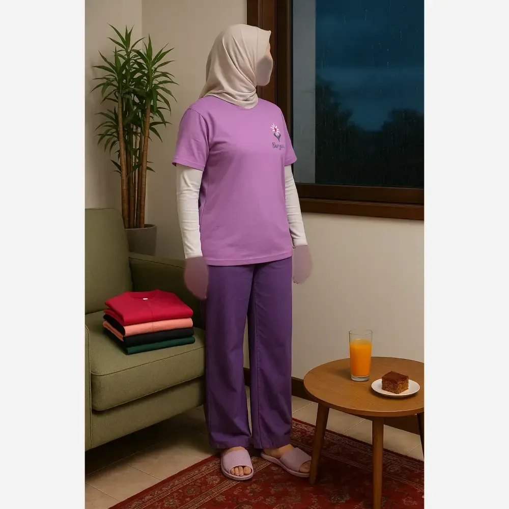 تیشرت زنانه نخ پنبه یقه گرد طرح گلدوزی شده قواره بزرگ
