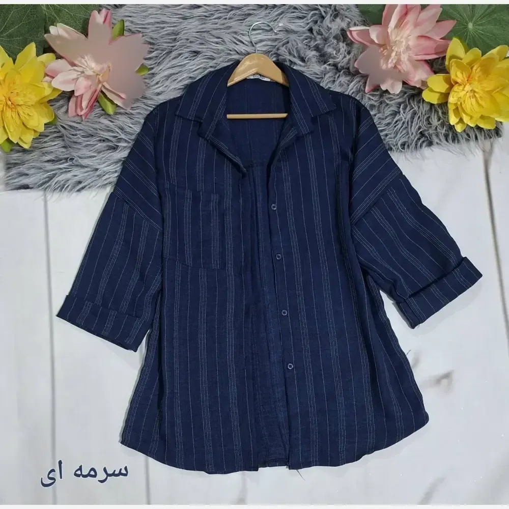 شومیز مانتویی زنانه جنس شانتون آستین پاکتی فری سایز تا 48
