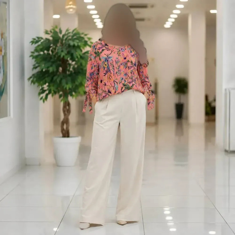 شومیز زنانه مدل الیزه طرح دار تابستانی آستین بنددار