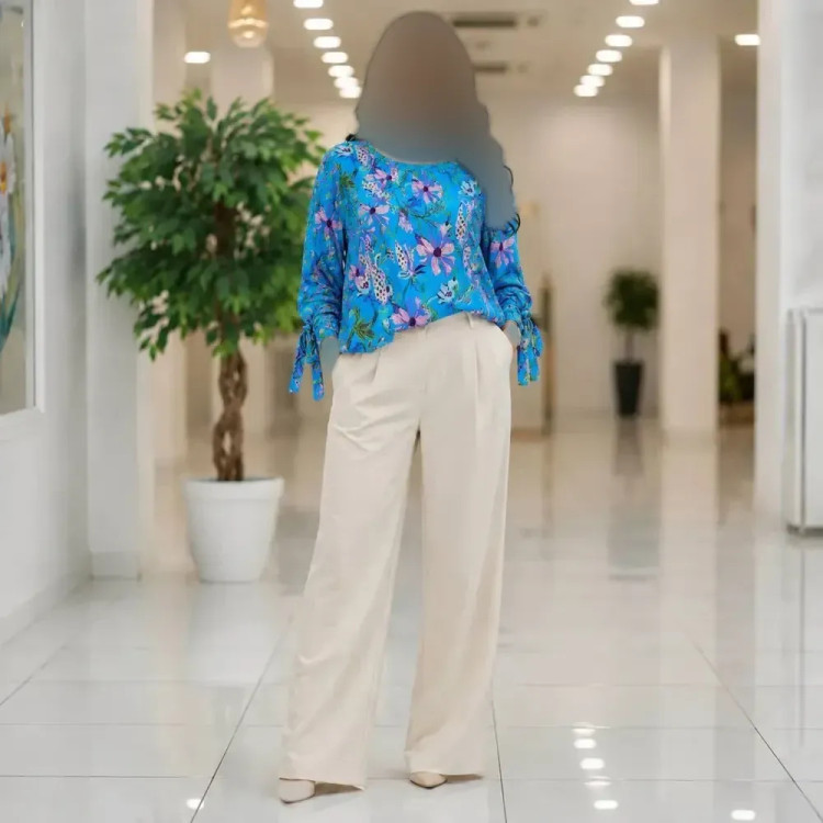 شومیز زنانه مدل الیزه طرح دار تابستانی آستین بنددار