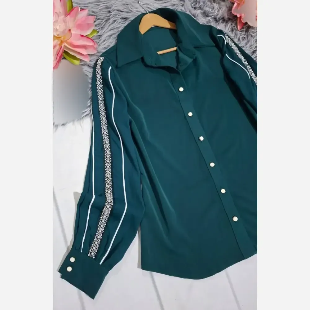 شومیز زنانه حصیری شیشهای آستین سه ربع پاکتی فری سایز