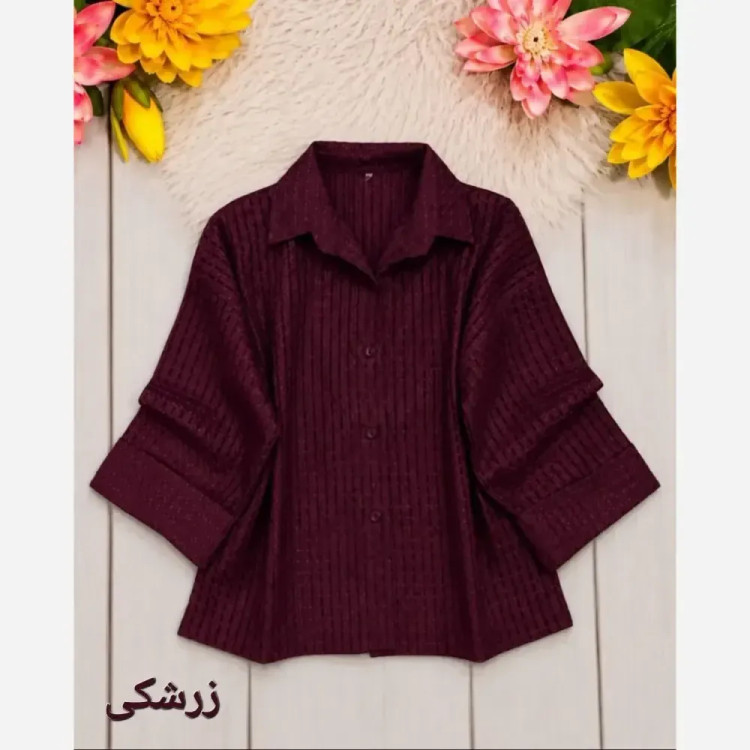 شومیز زنانه حصیری شیشهای آستین سه ربع پاکتی فری سایز