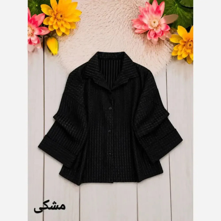 شومیز زنانه حصیری شیشهای آستین سه ربع پاکتی فری سایز