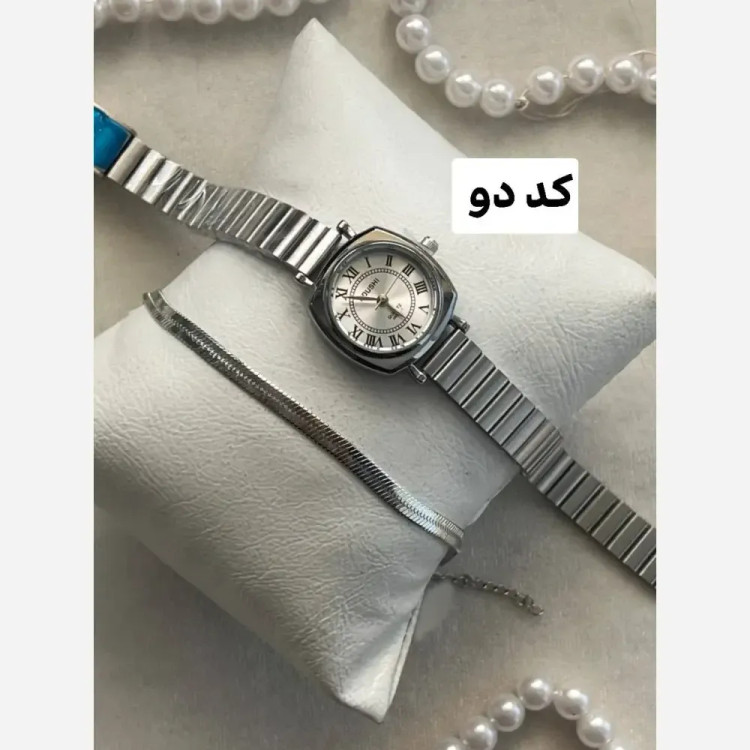 ست ساعت زنانه کوشی بند کرکره ای و دستبند ماری استیل با جعبه کادویی