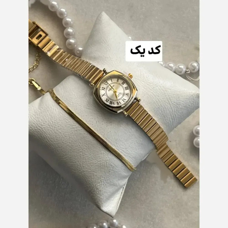 ست ساعت زنانه کوشی بند کرکره ای و دستبند ماری استیل با جعبه کادویی