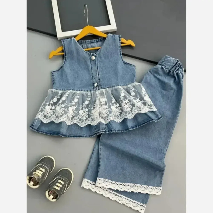 ست تاپ و شلوار جین گیپور دخترانه مناسب 2 تا 8 سال