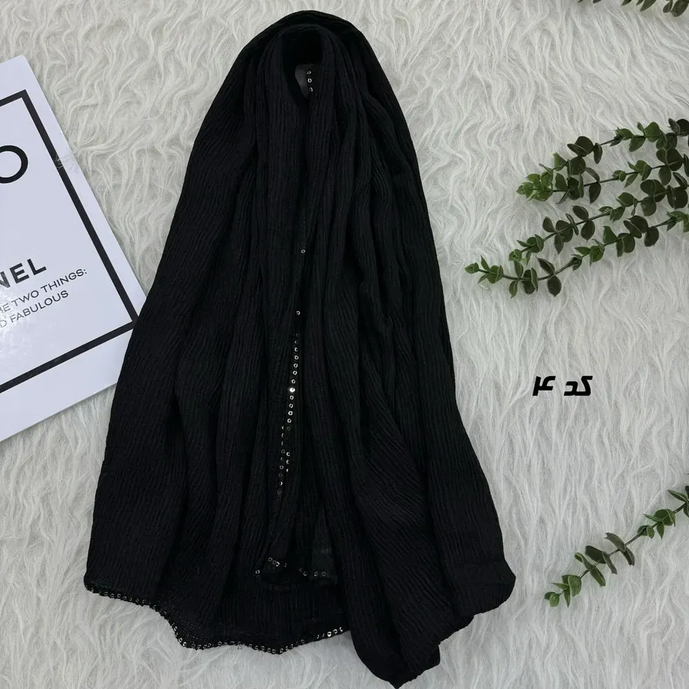 شال نخی مشکی قواره بزرگ 90 در 200 سانتیمتر بدون سُر خوردن و چروک شدن