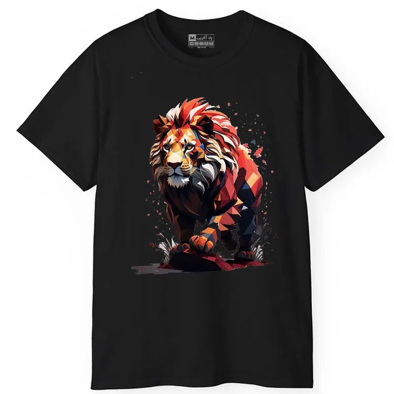 تیشرت آستین کوتاه مردانه پاد آفرین مدل شیر کد 1090 جنس نخ و پلی استر یقه گرد