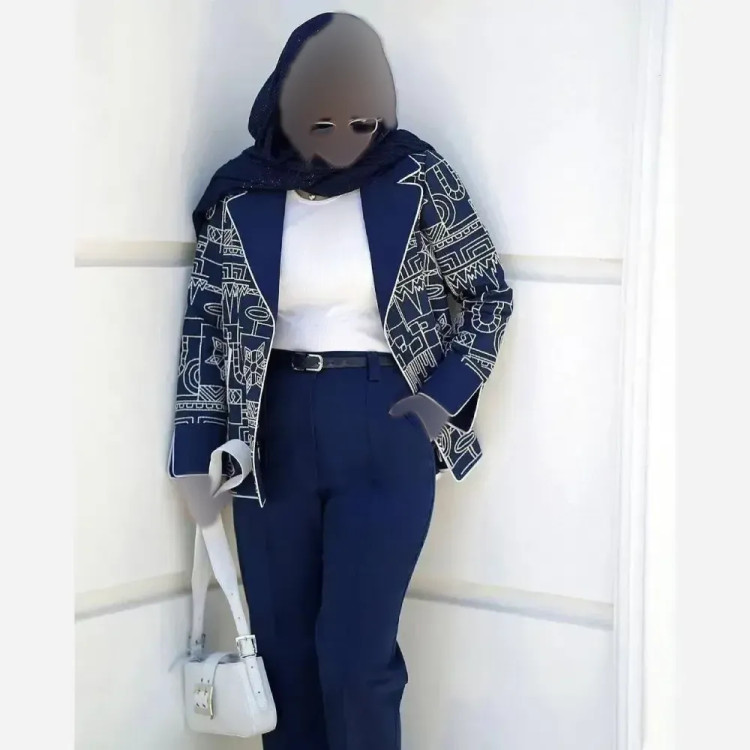 ست کت و شلوار زنانه مدل شادی جنس مازراتی رنگ سرمه ای سایز 36 تا 50