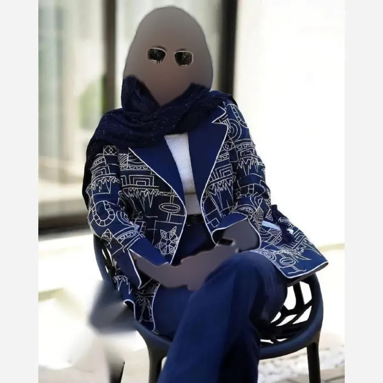 ست کت و شلوار زنانه مدل شادی جنس مازراتی رنگ سرمه ای سایز 36 تا 50
