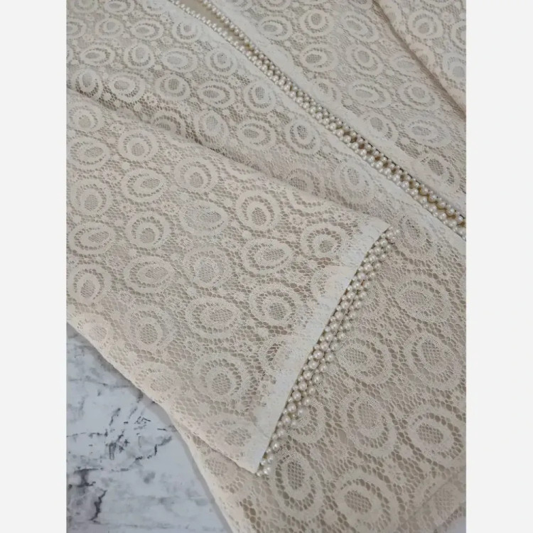 ست کت و شلوار مجلسی زنانه جنس گیپور دانتل و شلوار مازراتی سایز 36 تا 48