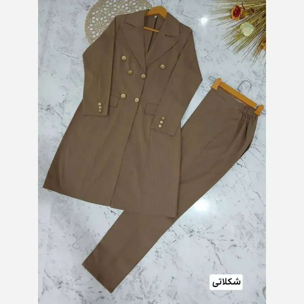 ست کت و شلوار اداری زنانه کتان پلاس دیپلمات قد بلند