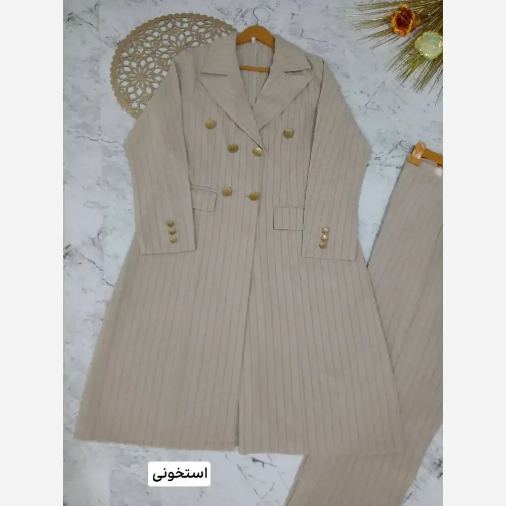 ست کت و شلوار اداری زنانه کتان پلاس دیپلمات قد بلند