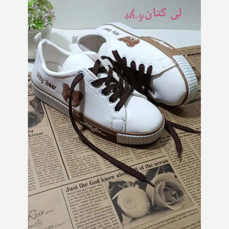 کفش ونس خرسی زنانه جنس لی کتان با لژ 2 سانت