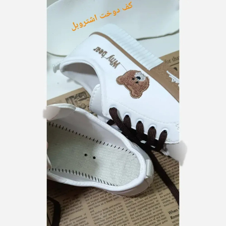 کفش ونس خرسی زنانه جنس لی کتان با لژ 2 سانت