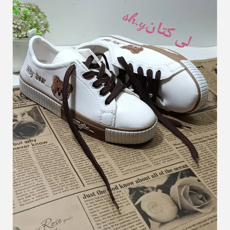 کفش ونس خرسی زنانه جنس لی کتان با لژ 2 سانت
