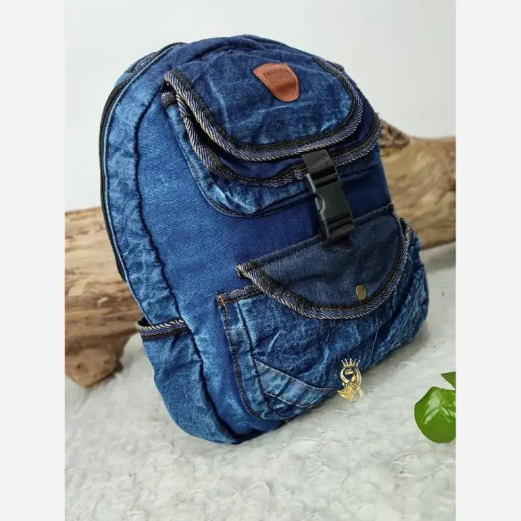 کوله پشتی جین مدل یکتا رنگ آبی ابعاد 40 در 30 سانتی متر