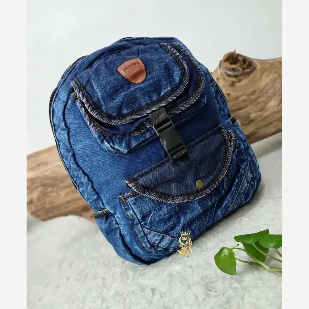 کوله پشتی جین مدل یکتا رنگ آبی ابعاد 40 در 30 سانتی متر