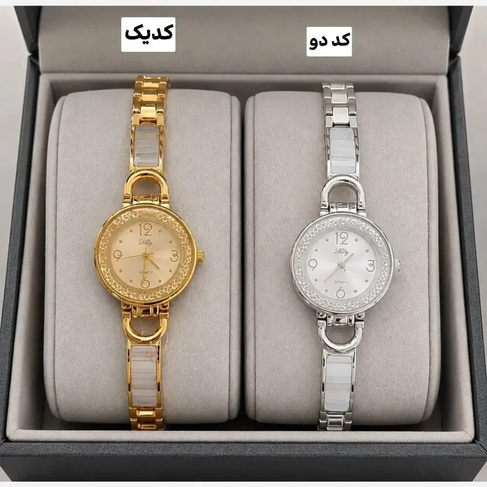 ساعت مچی زنانه بند استیل طرح سرامیکی دور نگین با جعبه کادویی