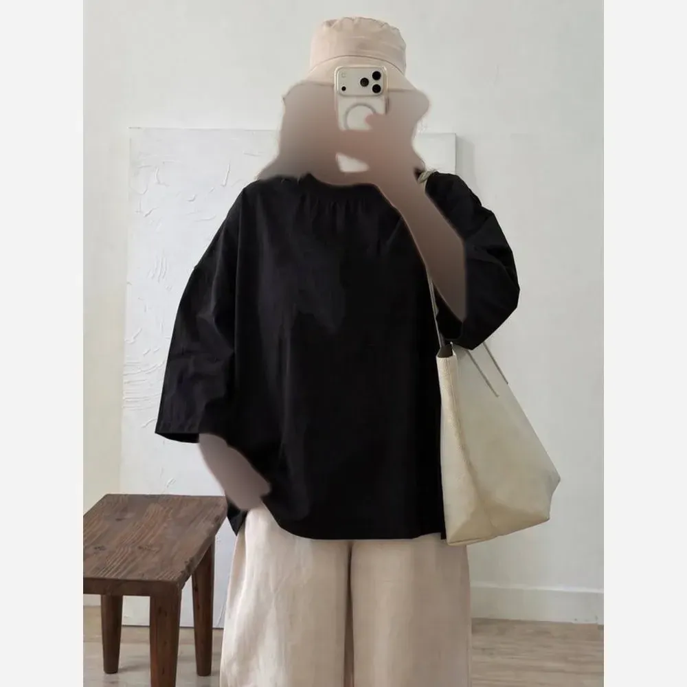 تیشرت باکسی ساده نخ پنبه مشکی اسپرت فری سایز تا 50
