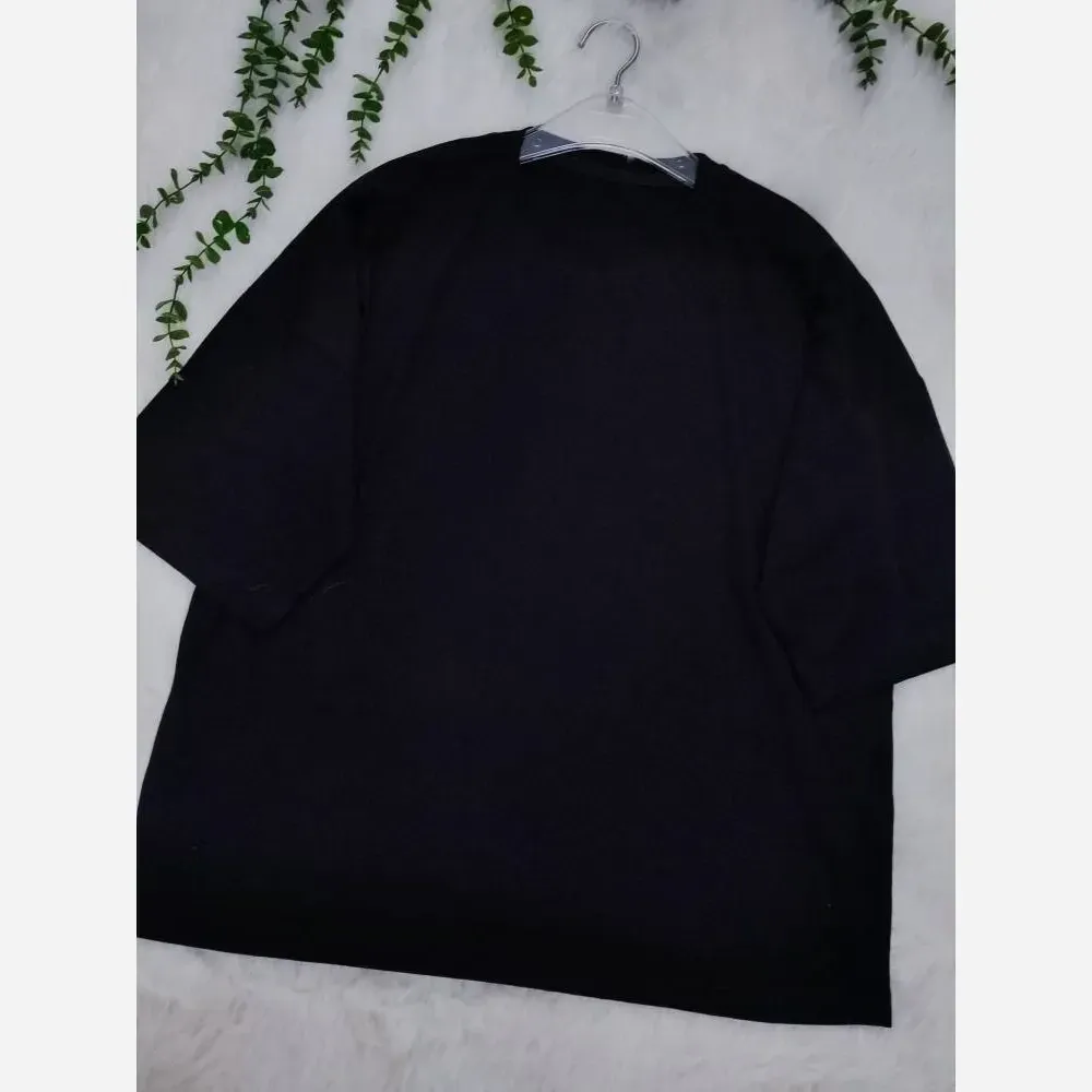 تیشرت باکسی ساده نخ پنبه مشکی اسپرت فری سایز تا 50