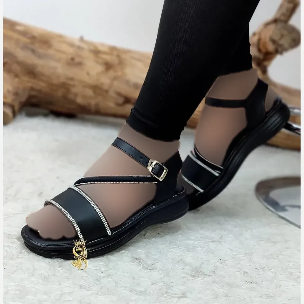 صندل طبی زنانه نگینی مدل حدیث با رویه چرم صنعتی و زیره طبی