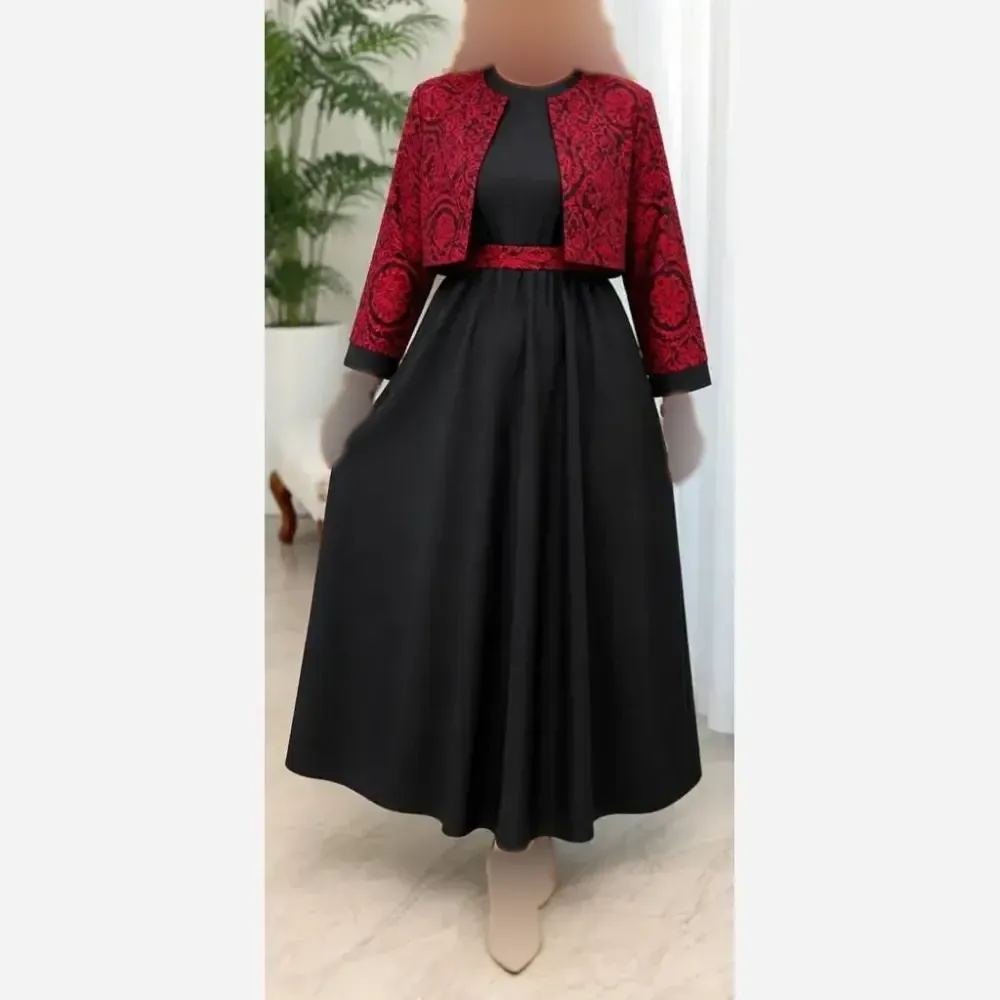 ست سارافون و کت زنانه مدل ترنج جنس کرپ اندونزی و تافته سایز فری 36 تا 46