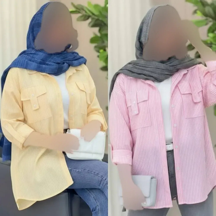 شومیز نخی راه راه مدل جیب صلیبی فری سایز زنانه
