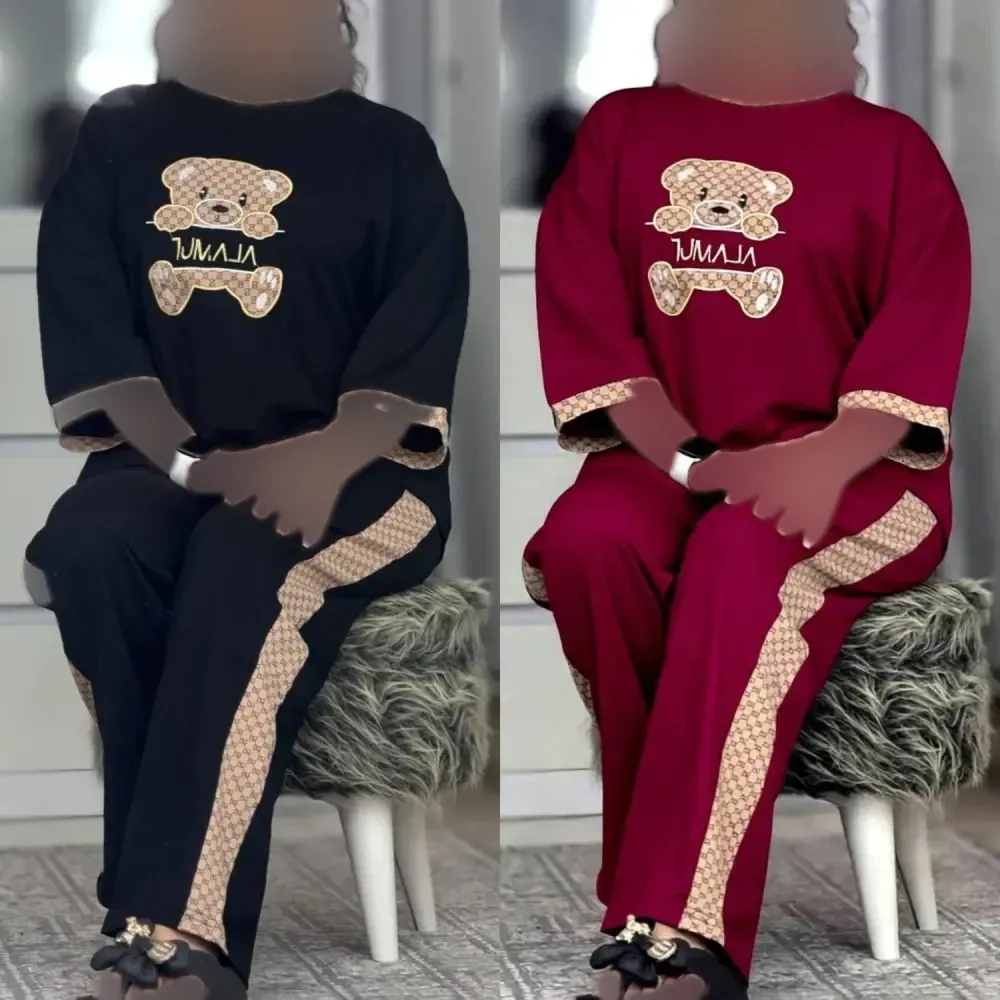 ست تیشرت و شلوار زنانه مدل نسرین جنس پنبه گلکسی فری سایز 36 تا 46