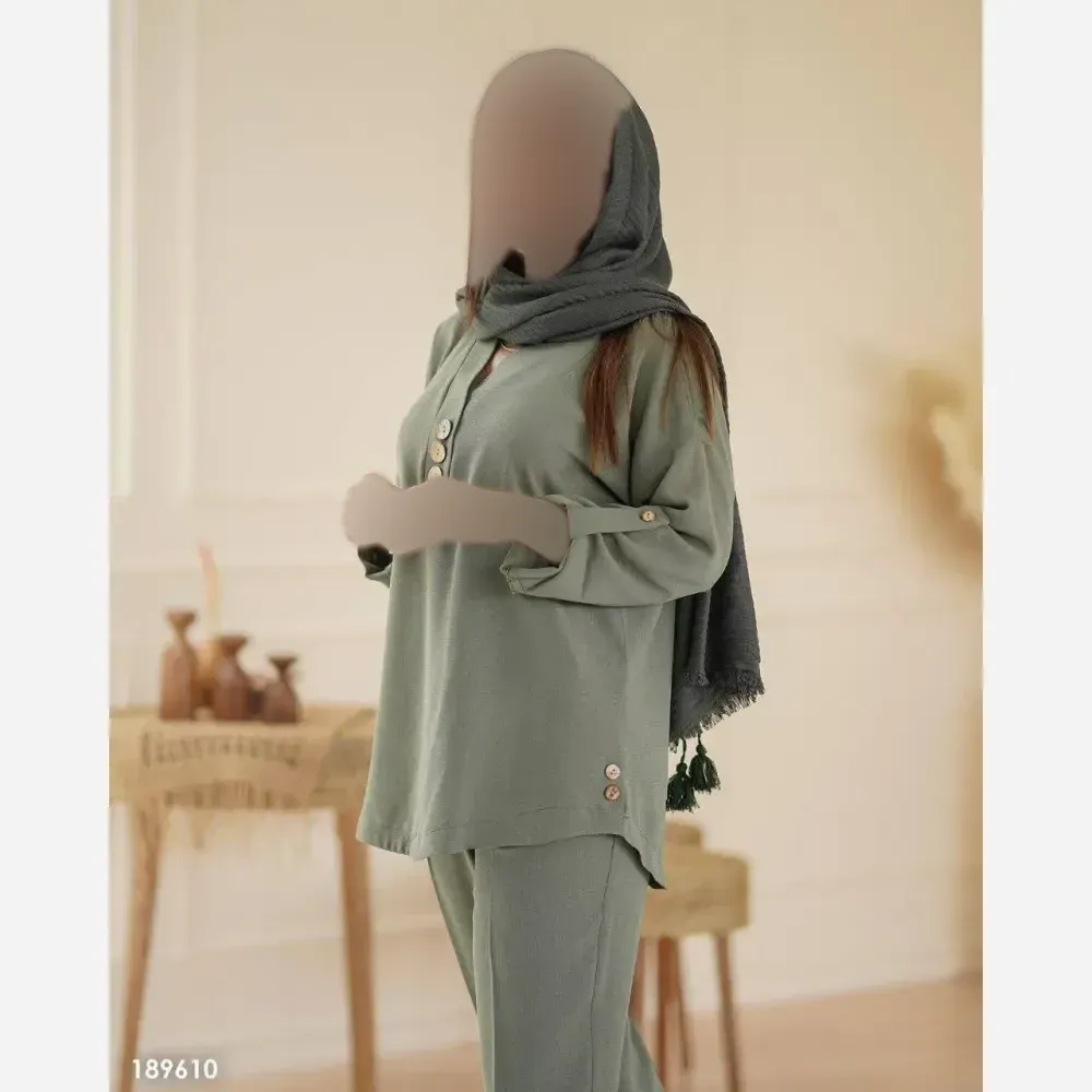 ست شومیز و شلوار زنانه مدل نادین جنس شانتون سایز فری 38 تا 46