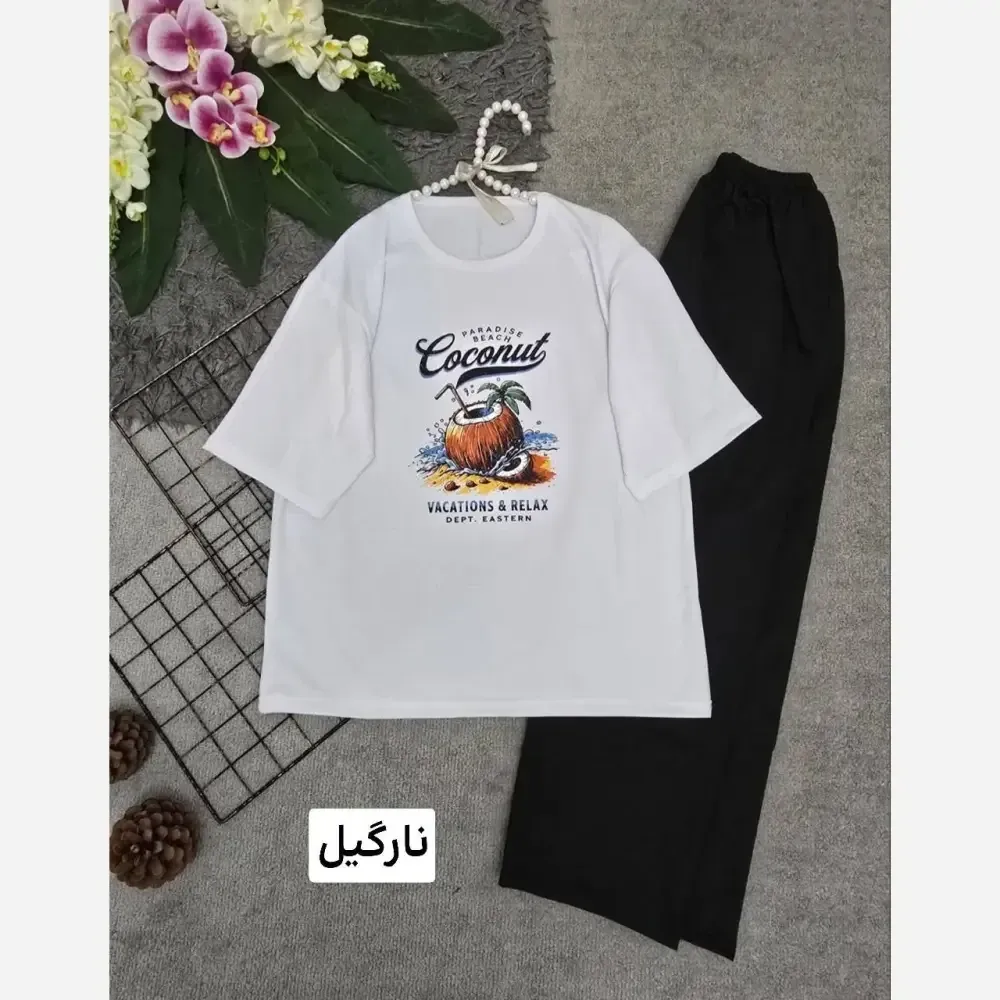 ست تیشرت و شلوار زنانه طرح سامر جنس پنبه گلکسی فری سایز 38 تا 46