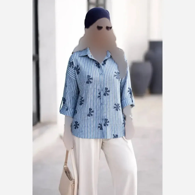 شومیز راه راه زنانه جنس ایوا کاملس نگین دار فری سایز 38 تا 46