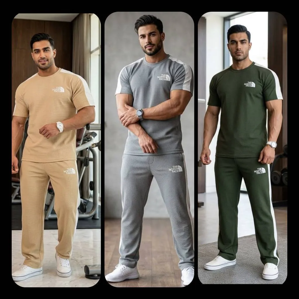 ست تیشرت و شلوار مردانه جنس بیسکوییتی با کشسانی بالا و جیب کاربردی