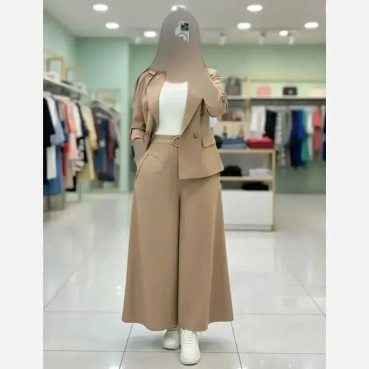 ست کت و دامن شلواری لینن زنانه مدل سارا خنک و تابستانه