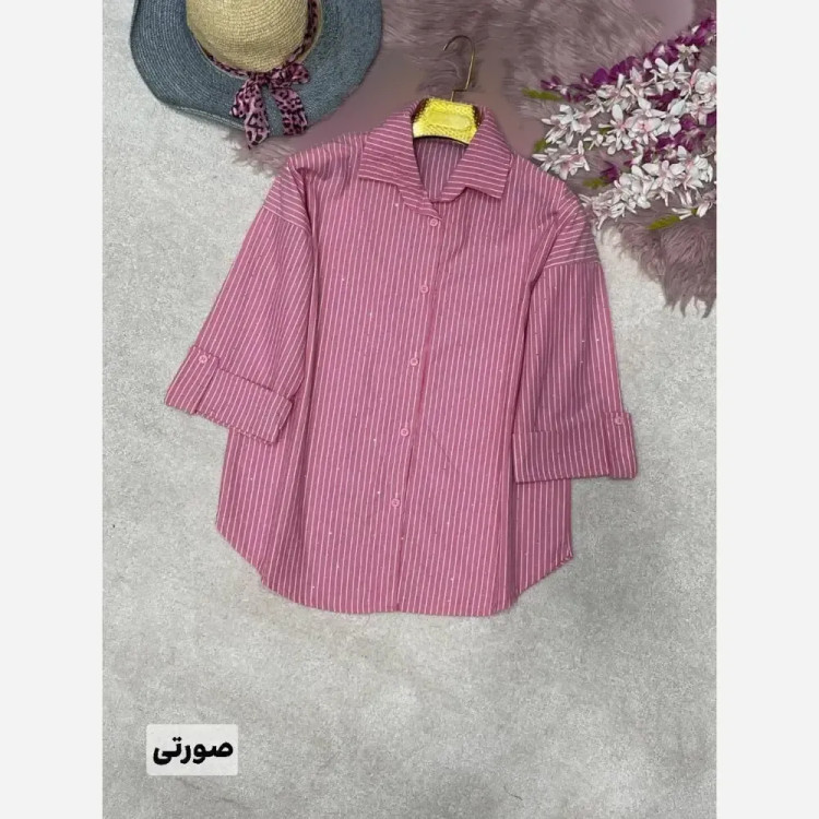 شومیز زنانه راه راه لنین نگین کوبی شده مدل گیسا فری سایز 38 تا 46