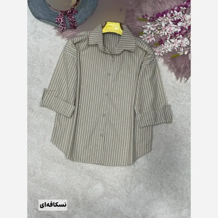 شومیز زنانه راه راه لنین نگین کوبی شده مدل گیسا فری سایز 38 تا 46