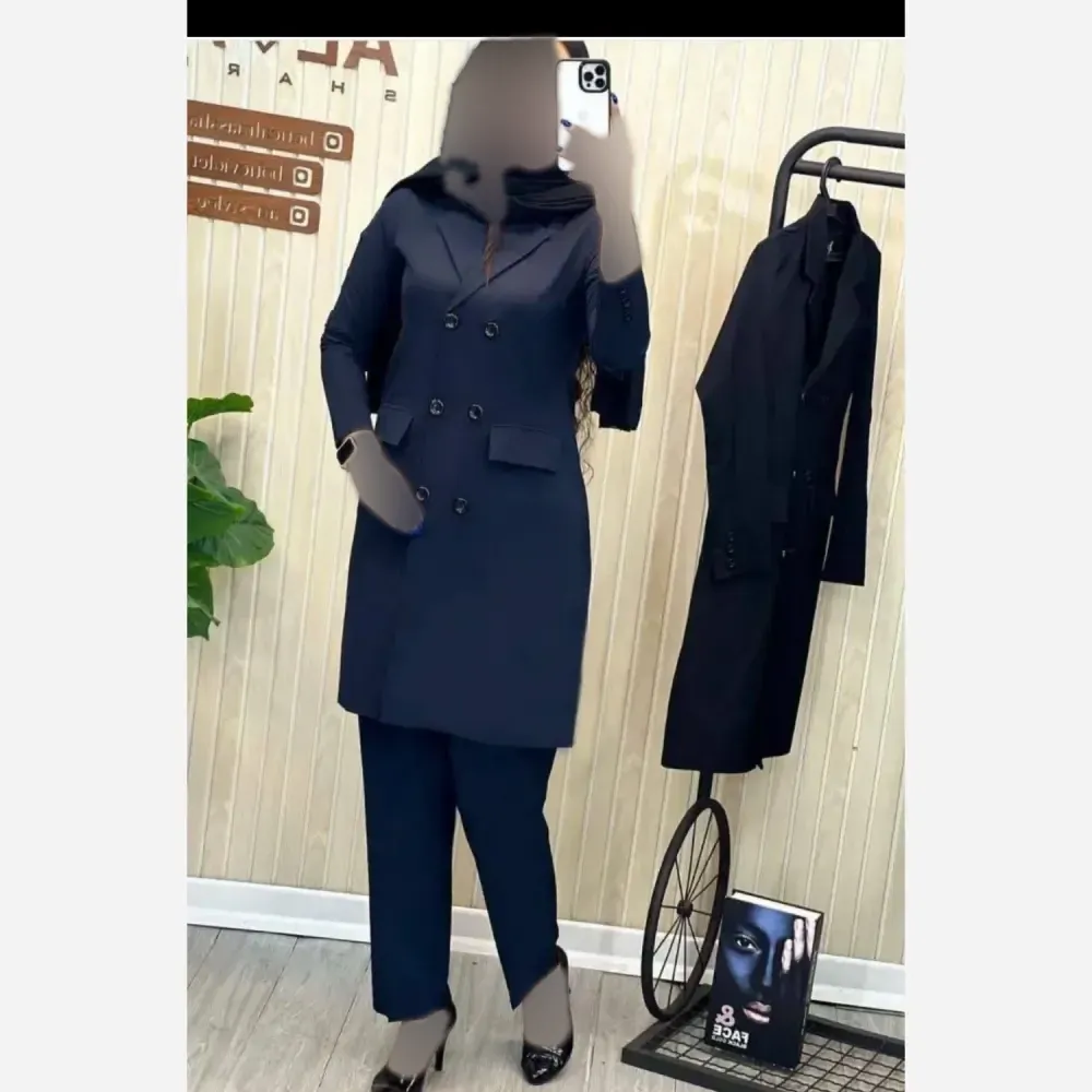 کت و شلوار اداری زنانه پارچه فاستونی در سه رنگ مشکی سرمه ای طوسی